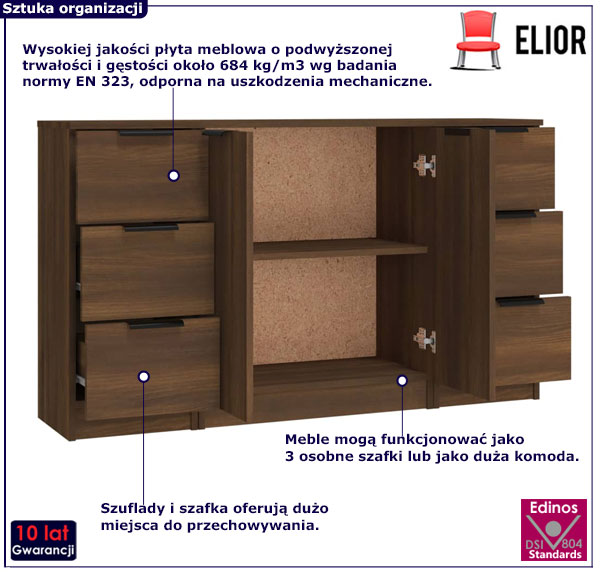 Komoda z szufladami i szafką do salonu Neris brązowy dąb