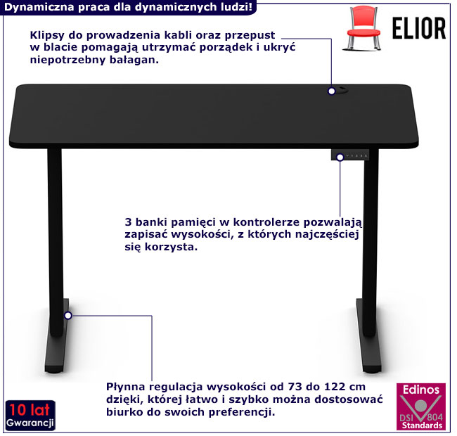 Czarne elektryczne biurko Bergan 5X