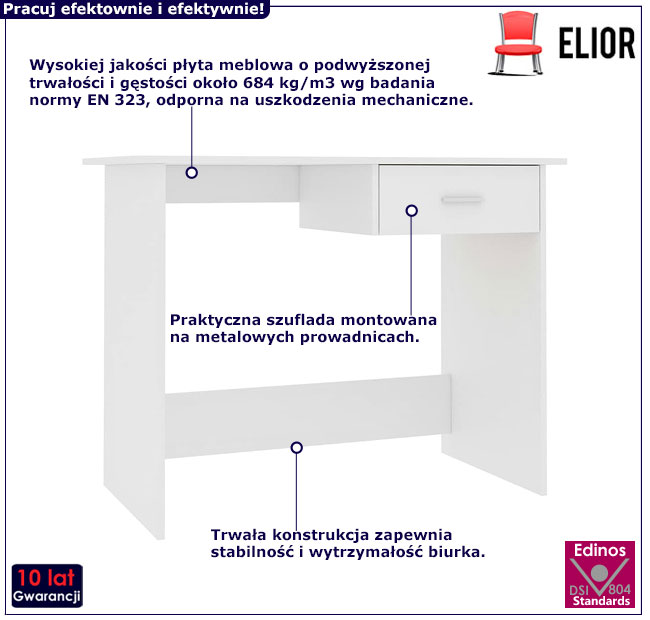 Białe proste minimalistyczne biurko do pracy Axon