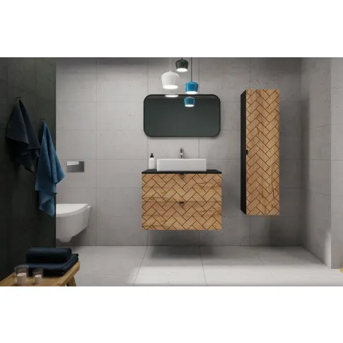 Łazienka z wykorzystaniem zestawu Nessia 8X czarny + dąb craft złoty