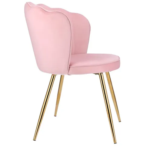 Szczegółowe zdjęcie nr 5 produktu Różowe tapicerowane krzesło na złotych nogach - Ria