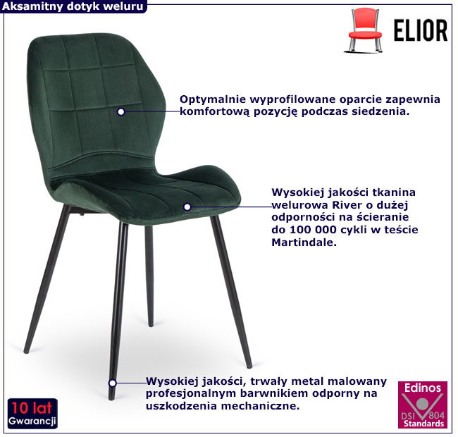 Zielone welurowe pikowane krzesło Foner