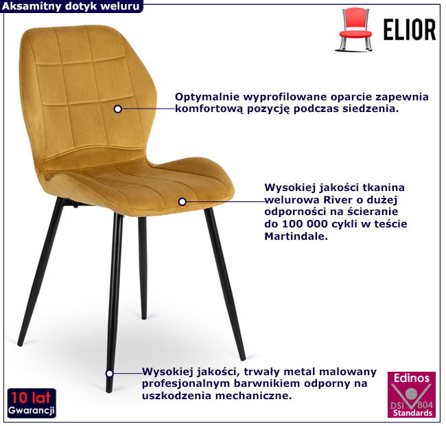 Musztardowe welurowe pikowane krzesło Foner