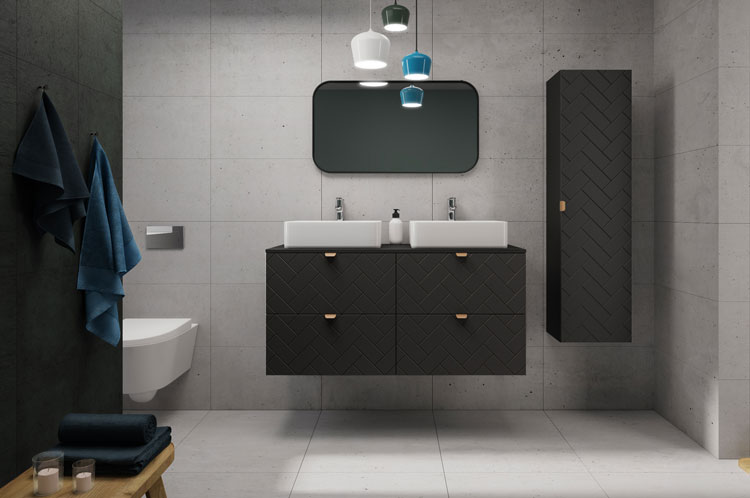 Czarny komplet mebli łazienkowych Aploni 17X w nowoczesnej łazience