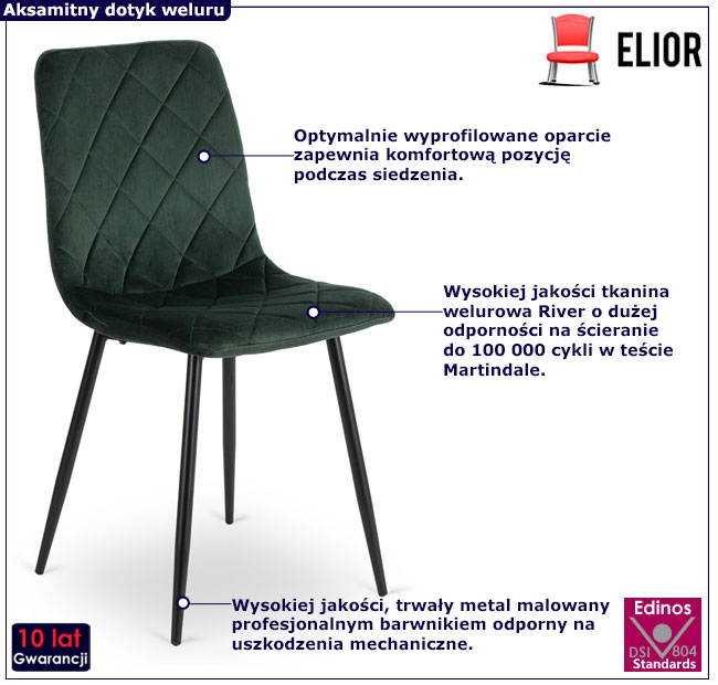 Zielone welurowe pikowane krzesło Damela