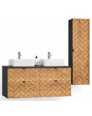 3-częściowy zestaw mebli łazienkowych czarny + dąb craft złoty  - Aploni 17X w sklepie Edinos.pl