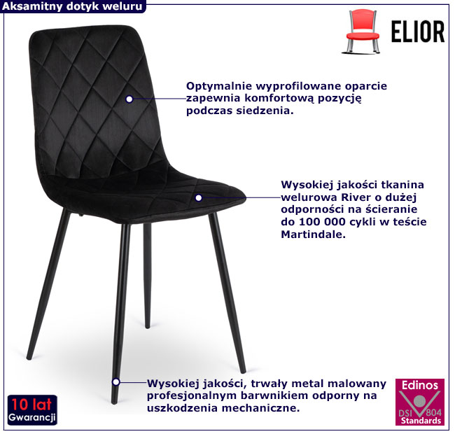 Czarne welurowe pikowane krzesło Damela