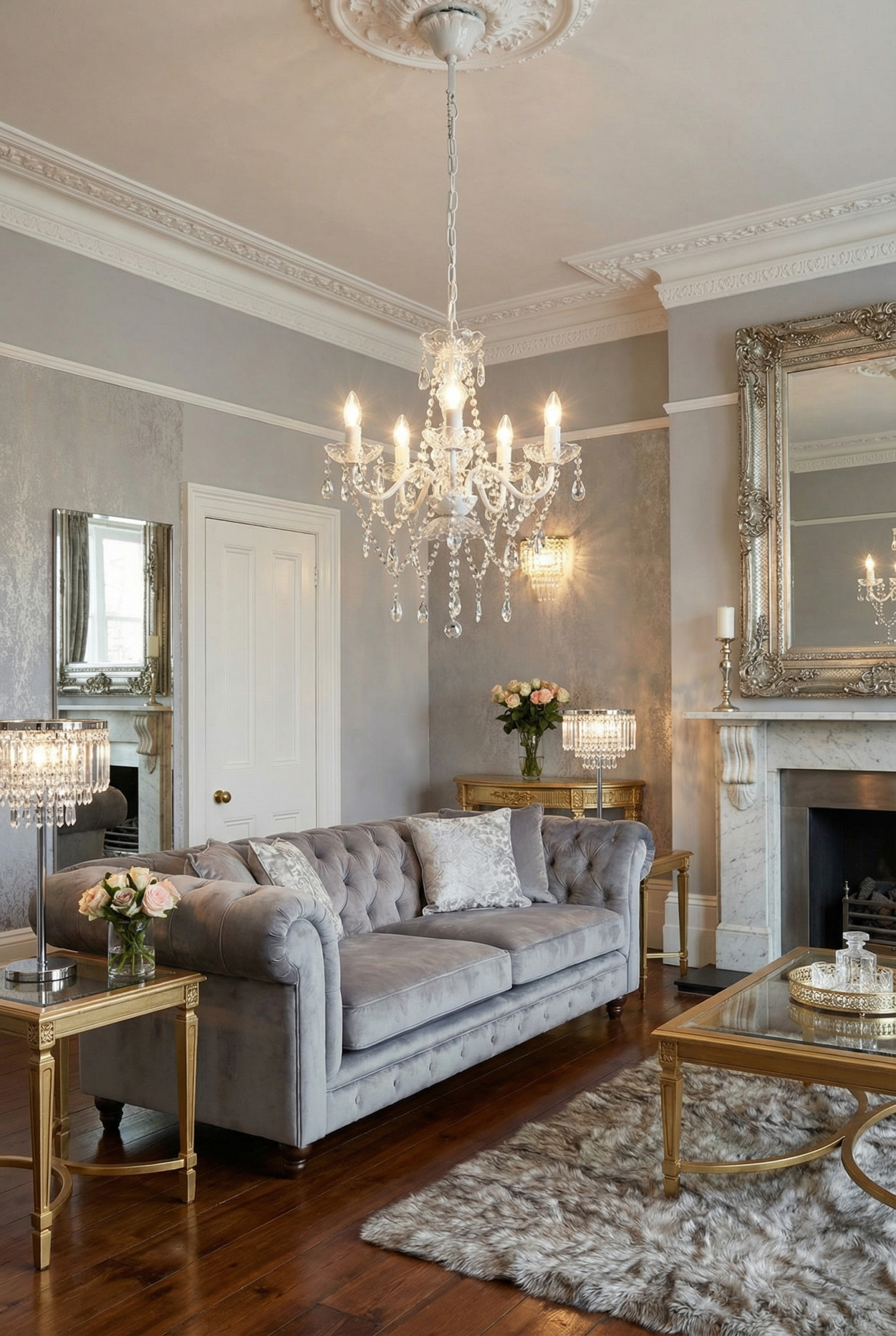 Aranżacja salonu z kryształowym świecznikowym żyrandolem - E960-Hilo