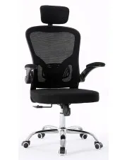 Czarne ergonomiczne krzesło do biurka z zagłówkiem do komputera - Sefilo w sklepie Edinos.pl