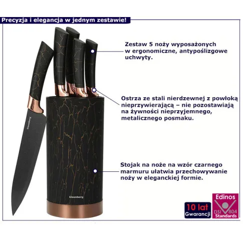 Zestaw noży kuchennych Murowis 5X kolor czarny marmur