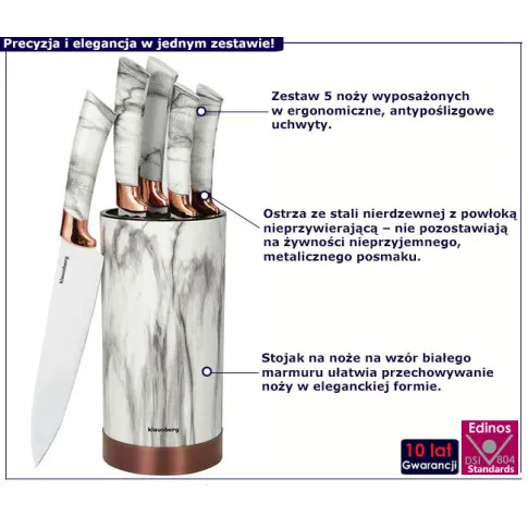 Komplet 5 noży w stojaku Murowis 5X biały marmur