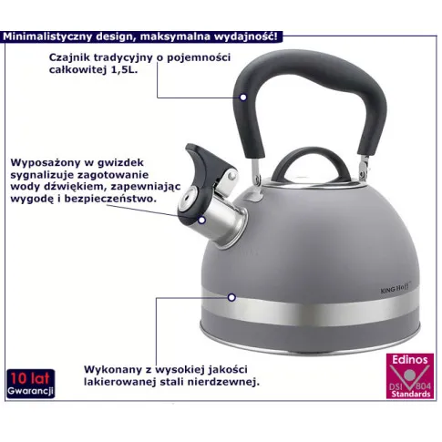 Tradycyjny szary czajnik na indukcję Sefrus 3X