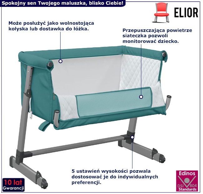 Xielona dostawka do łóżka Darli