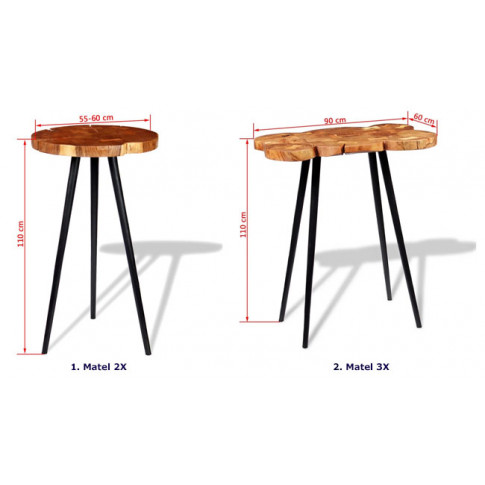 Dwa dokładne rozmiary brązowego stolika Matel 3X