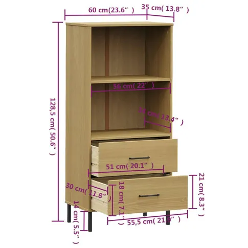 Wymiary brązowego regału Ilosso 4X