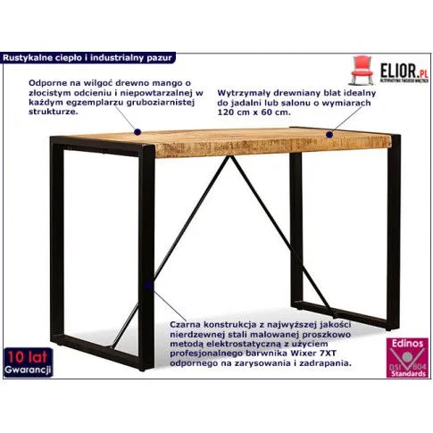 Zdjęcie stół industrialny Antors 3M 120 cm - mango | Edinos.pl