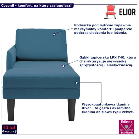 Aksamitny szezlong Coconil kolor niebieski