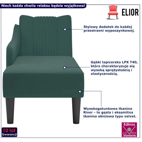 Aksamitny szezlong Tifeso kolor zielony