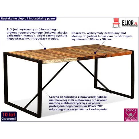 Zdjęcie industrialny stół Antors 2R 180 cm drewno regenerowane | Edinos.pl