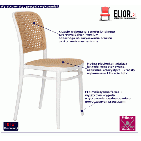 Fotografia Białe krzesło rattanowe do kuchni i jadalni - Aldeo z kategorii Krzesła do jadalni