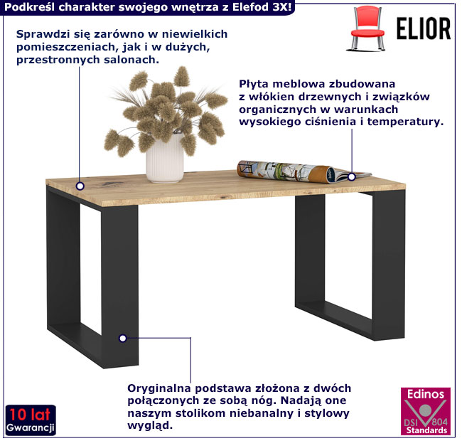 Stolik kawowy Elefod 3X czarny+dąb artisan