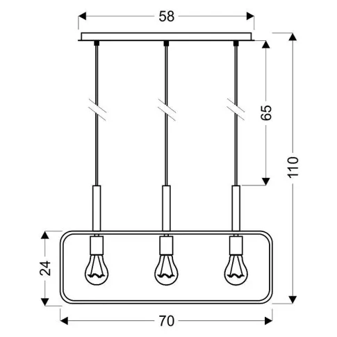 Wymiary potrójnej lampy wiszącej D224 Fevi