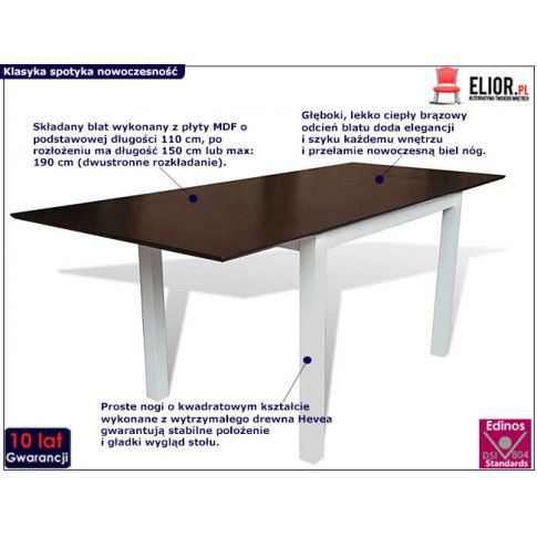 Zdjęcie rozkładany stół Gavin 3V 190 cm - biało-brązowy - sklep Edinos.pl