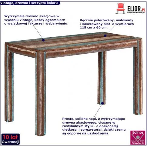 Zdjęcie vintage stół Foxim - brązowy | Edinos.pl
