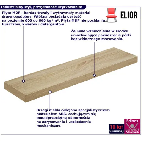 Prosta półka ścienna nad łóżko Jorkis 10X dąb sonoma