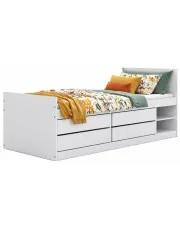 Białe pojedyncze łóżko z materacem i 4 szufladami 90x200 - Rawis w sklepie Edinos.pl