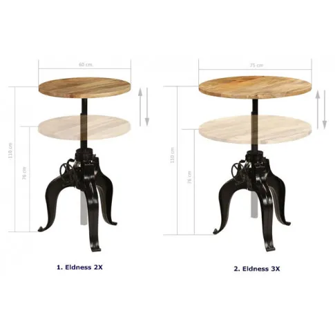 Dwa tradycyjne stoliki Eldness ukazane w dwóch innych rozmiarach