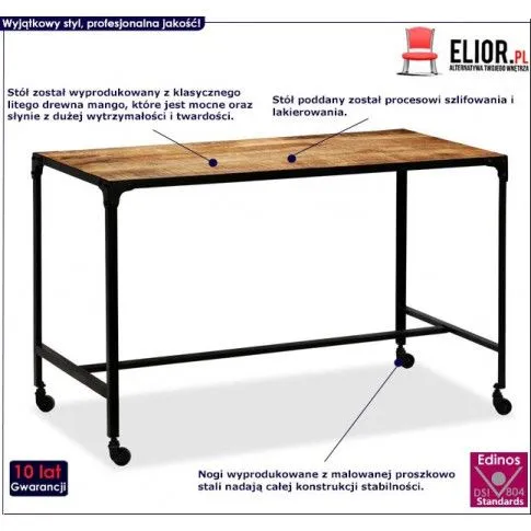 Fotografia Stół industrialny Fergo na kółkach – brązowy z kategorii Stoły