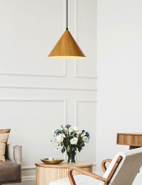 Nowoczesna lampa wisząca D281-Inox jasny dąb