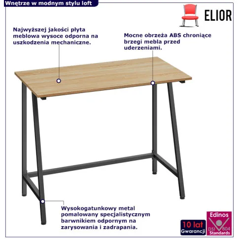 Metalowe małe biurko komputerowe Loscio dąb sonoma