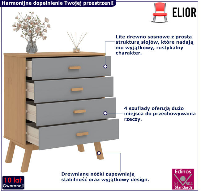 Komoda Krebri 3X brązowy+szary