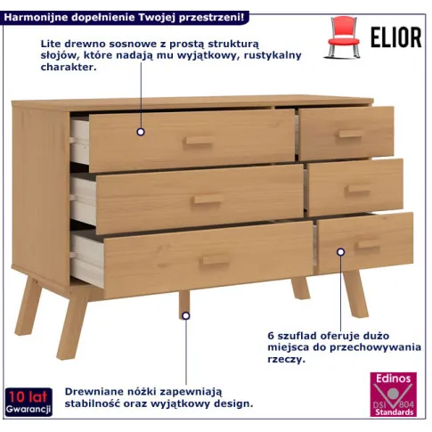 Brązowa drewniana komoda na nóżkach Hulgos 4X