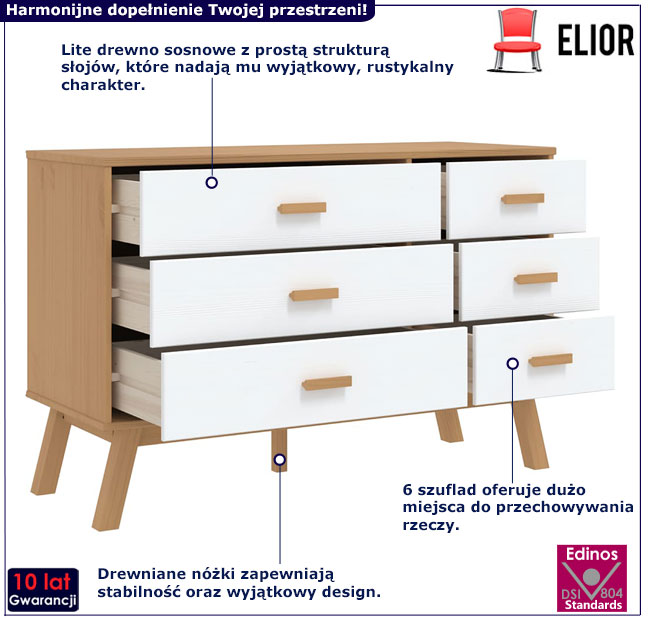 Komoda Krebri 4X brązowy+biały