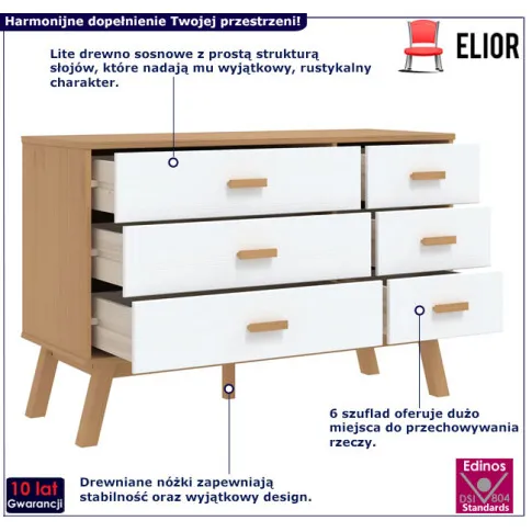 Komoda z szufladami Hulgos 4X kolor brązowy+biały