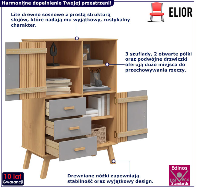 Komoda Krebri 5X brązowy+szary