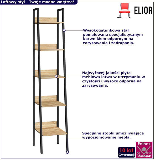 Regał drewno metal Marinex dąb sonoma