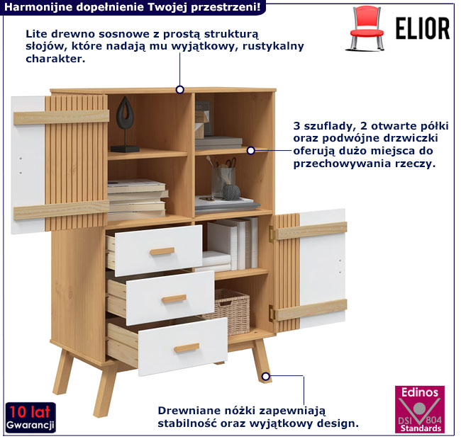 Komoda Krebri 5X brązowy+biały