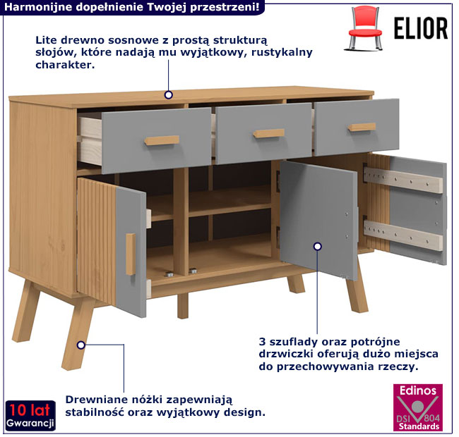Komoda Krebri 6X brązowy+szary