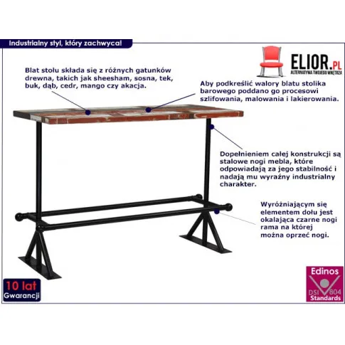 Drewniany stolik barowy Sidden 4X ukazany na infografice