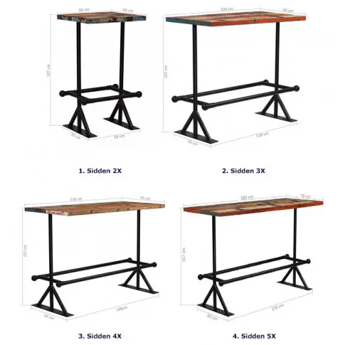 Cztery długości stolika industrialnego Sidden 5X
