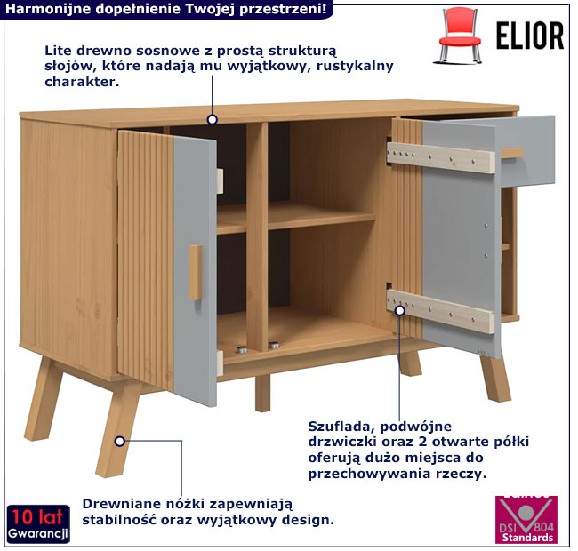 Drewniana komoda Krebri 7X brązowy+szary