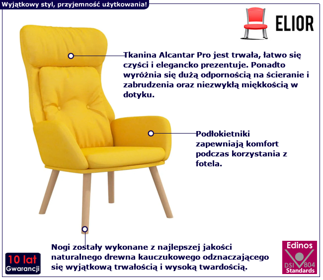 Musztardowy fotel do salonu Iringa