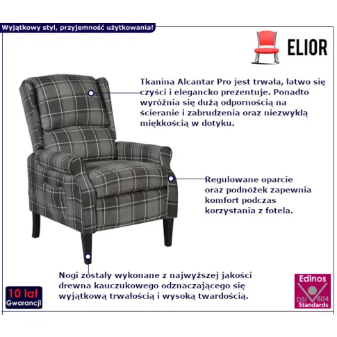 Zenvio szary fotel w kratę