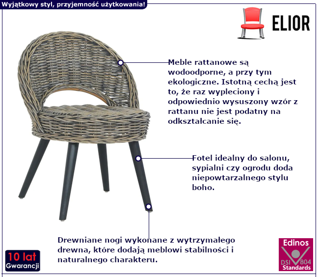Fotel z naturalnego rattanu Sottano