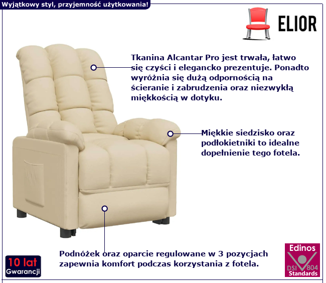 Kremowy fotel do salonu Marabello