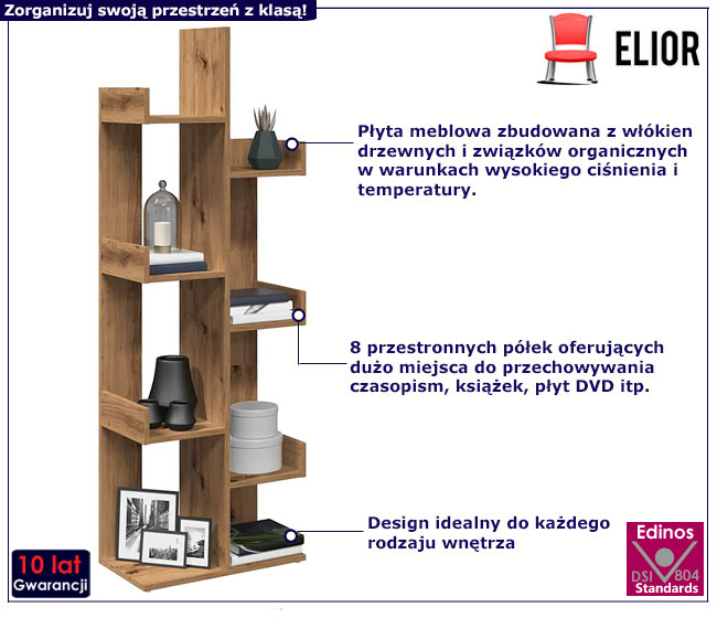 Regał z 8 półkami DONNA dąb artisan